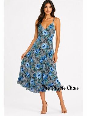 STELLA & JULIE NWT Mixed Prints Sleeveless Tiered Ruffle Midi Dress 14